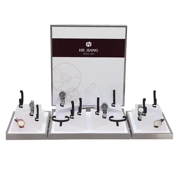 Luxury Watch Window Display with Metal Deco and Acrylic Stand Style 1